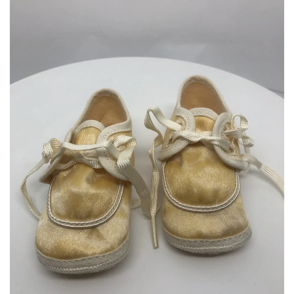 Vintage Christening Shoes Satin Feel Laces Infant Baptism Shoes 3.5